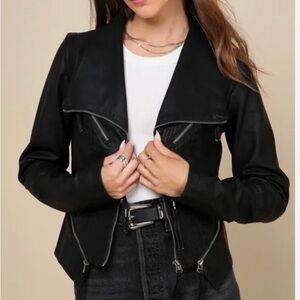 Lulu's Black vegan Leather Jacket with Zipper Details